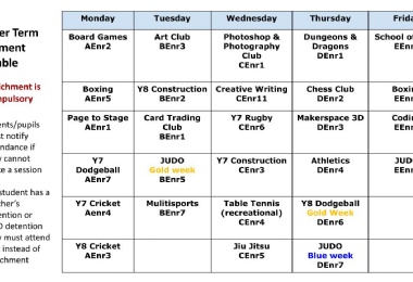 KS3 Summer Term Enrichment Timetable
